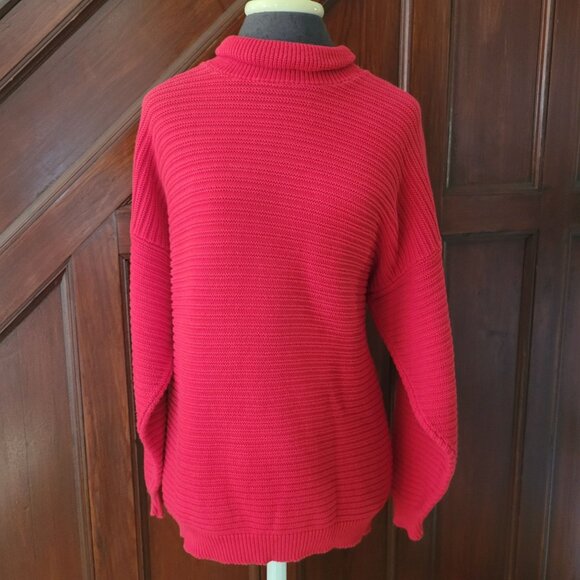 Vintage Talbots Red Ribbed Knit Turtleneck Sweater Large - Picture 1 of 5